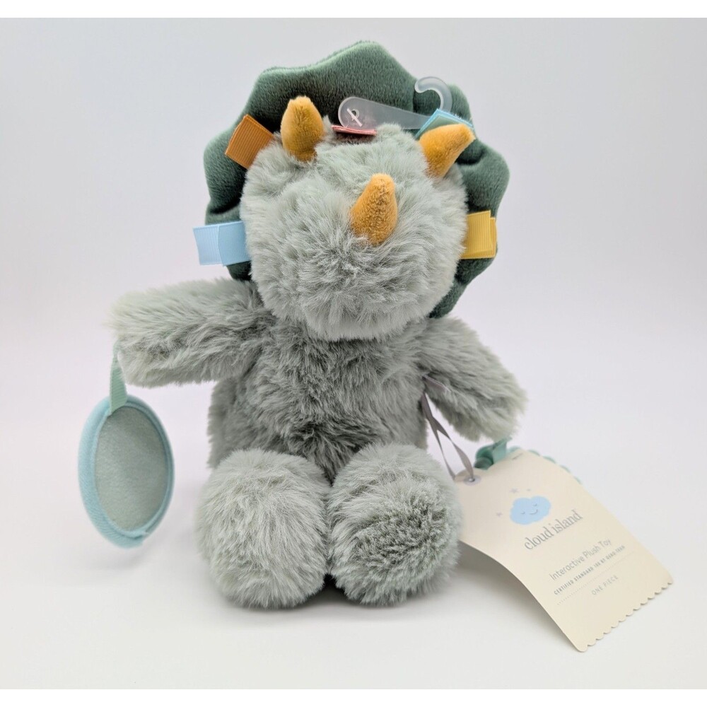 Cloud Island Green Dinosaur Plush Baby Toy Mirror Teether Tags Stuffed Animal